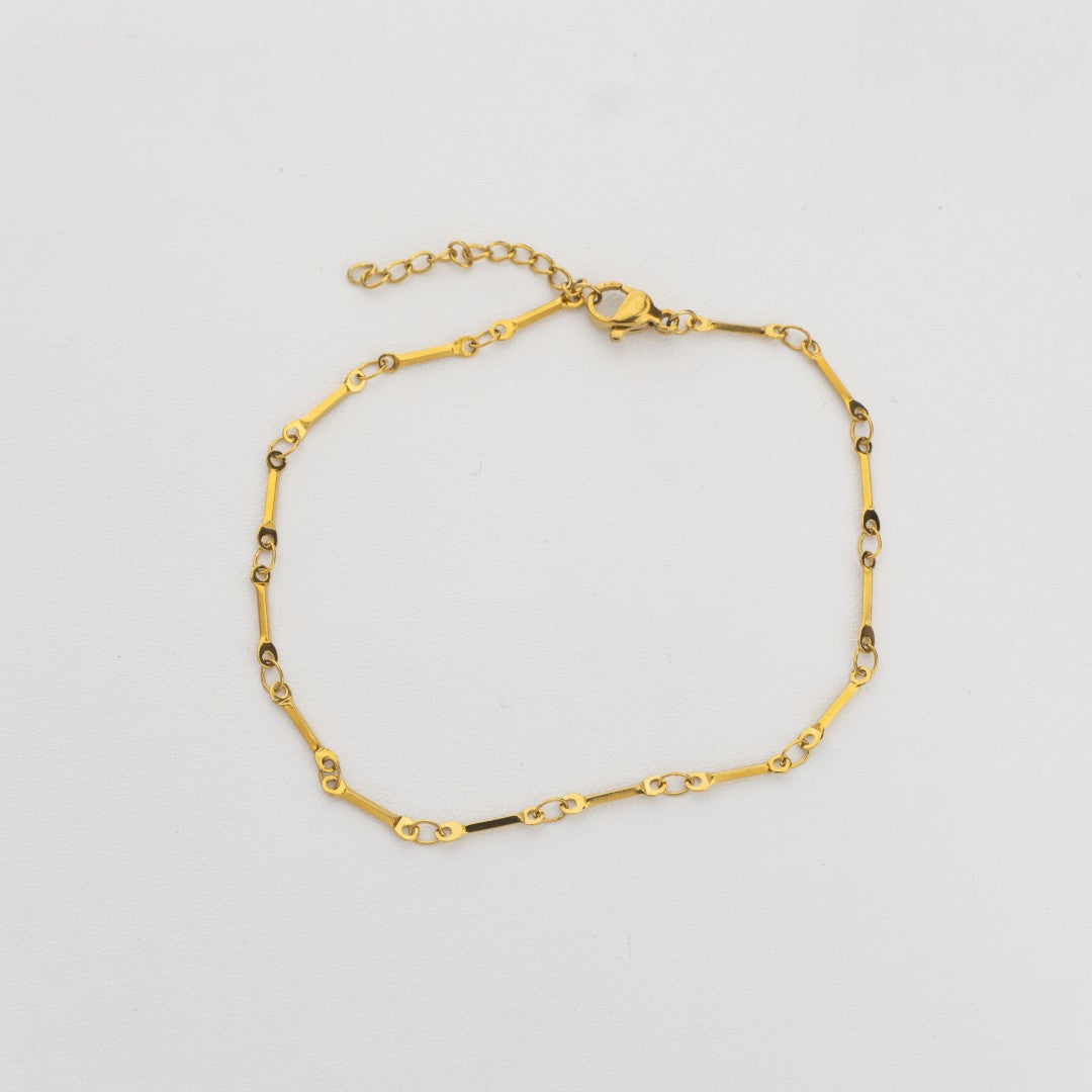 Bar Link Chain Bracelet Stainless Steel PVD Gold Plated Rantai Gelang Batang Hypoallergenic