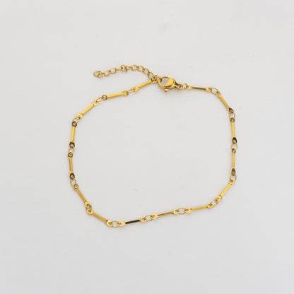 Bar Link Chain Bracelet Stainless Steel PVD Gold Plated Rantai Gelang Batang Hypoallergenic