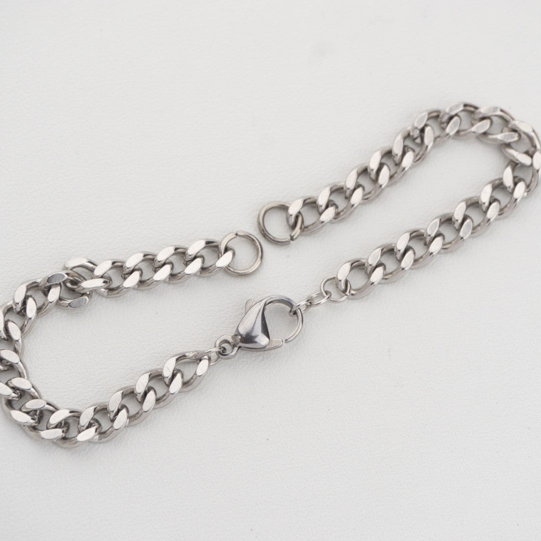 Silver Curb Chain DIY Bracelet Stainless Steel PVD Gold Plated Rantai Gelang DIY Hypoallergenic