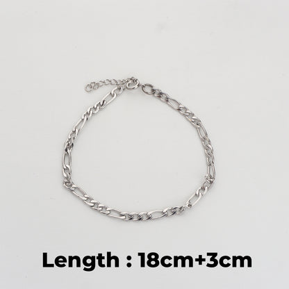Silver Figaro Chain Bracelet Stainless Steel PVD Gold Plated Rantai Gelang Figaro Hypoallergenic