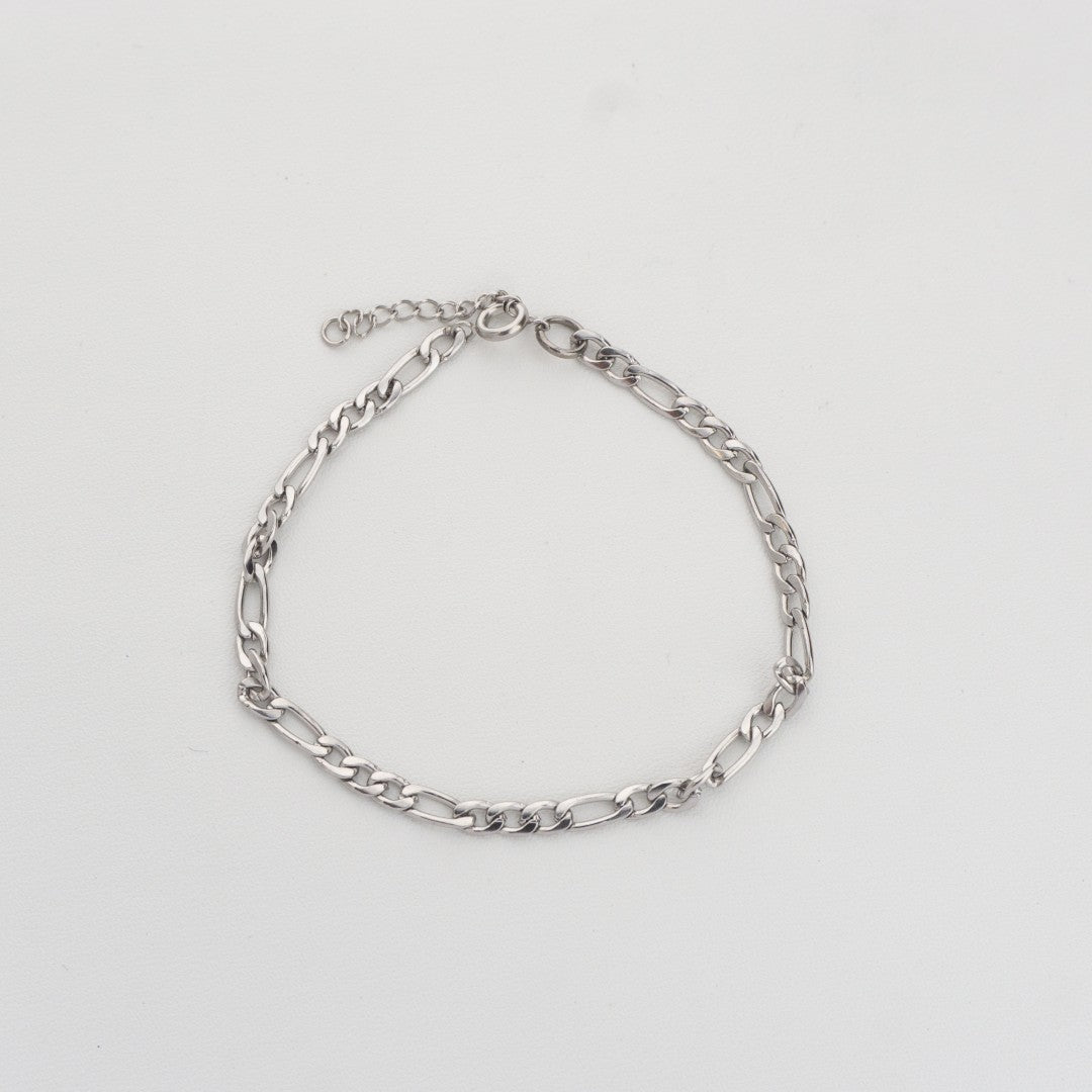 Silver Figaro Chain Bracelet Stainless Steel PVD Gold Plated Rantai Gelang Figaro Hypoallergenic