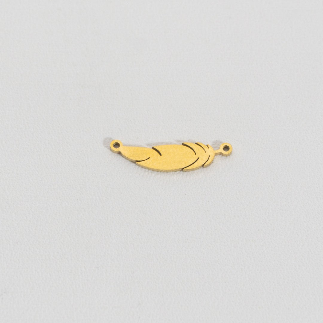 Minimalist Goose Feather Charm Connector Stainless Steel PVD Gold Plated Liontin Konektor Bulu Angsa Hypoallergenic