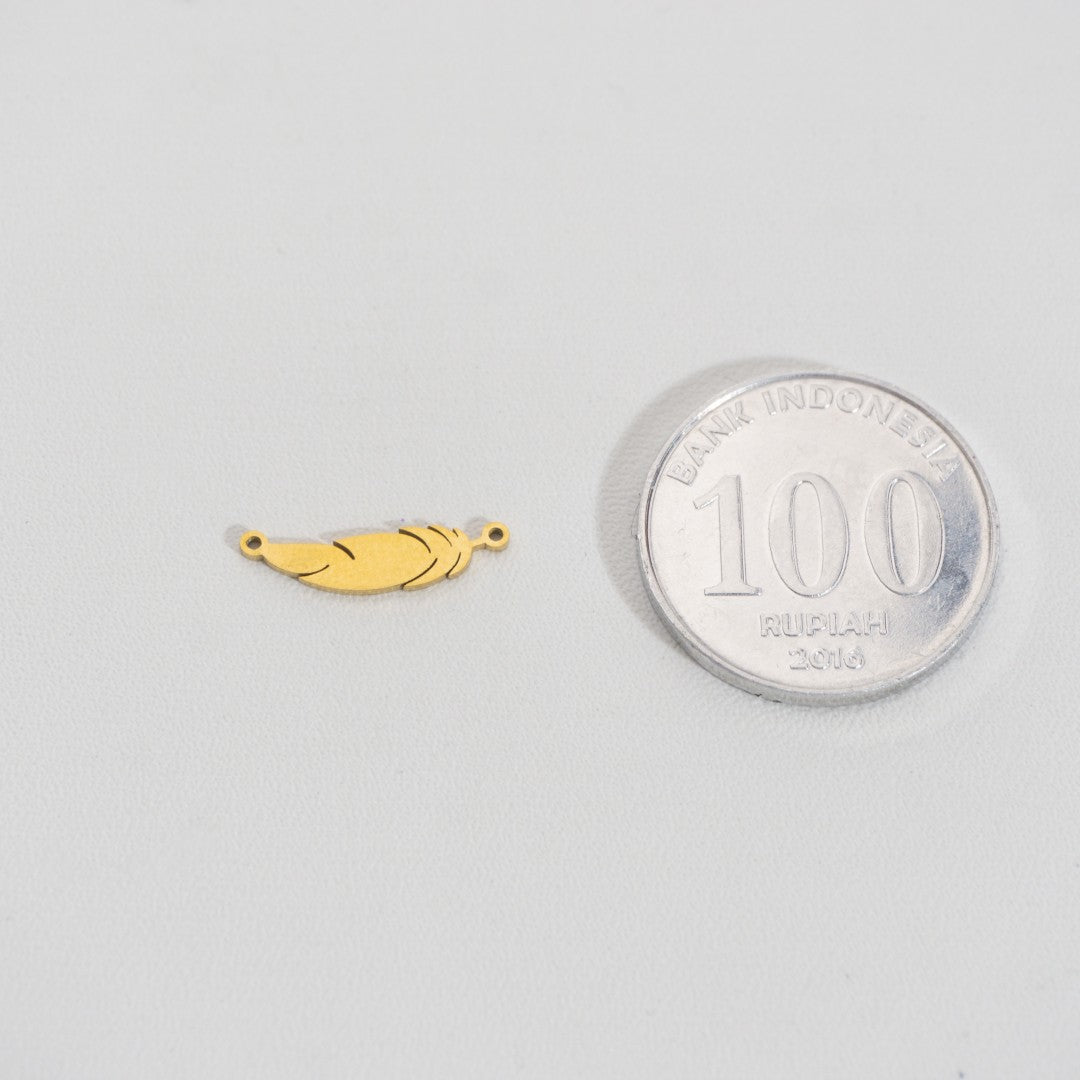 Minimalist Goose Feather Charm Connector Stainless Steel PVD Gold Plated Liontin Konektor Bulu Angsa Hypoallergenic