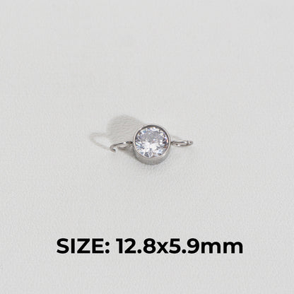 Silver Solitaire Round Connector Stainless Steel PVD Gold Plated Liontin Konektor Bulat Hypoallergenic