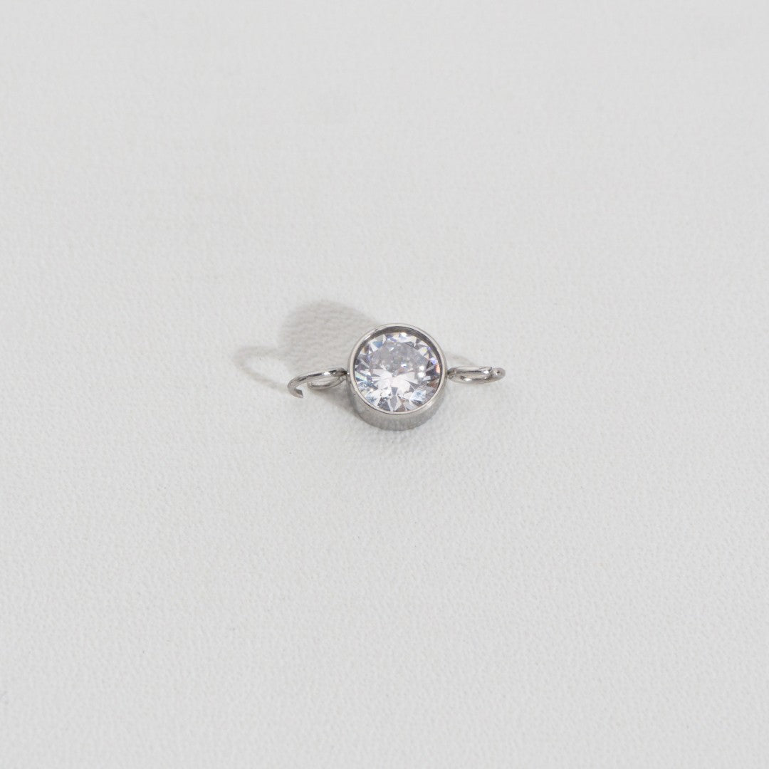 Silver Solitaire Round Connector Stainless Steel PVD Gold Plated Liontin Konektor Bulat Hypoallergenic