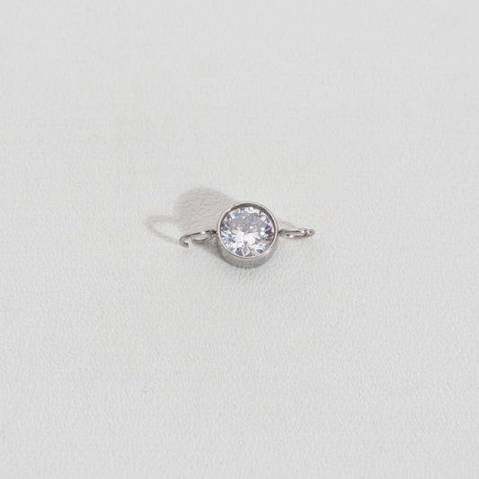 Silver Solitaire Round Connector Stainless Steel PVD Gold Plated Liontin Konektor Bulat Hypoallergenic
