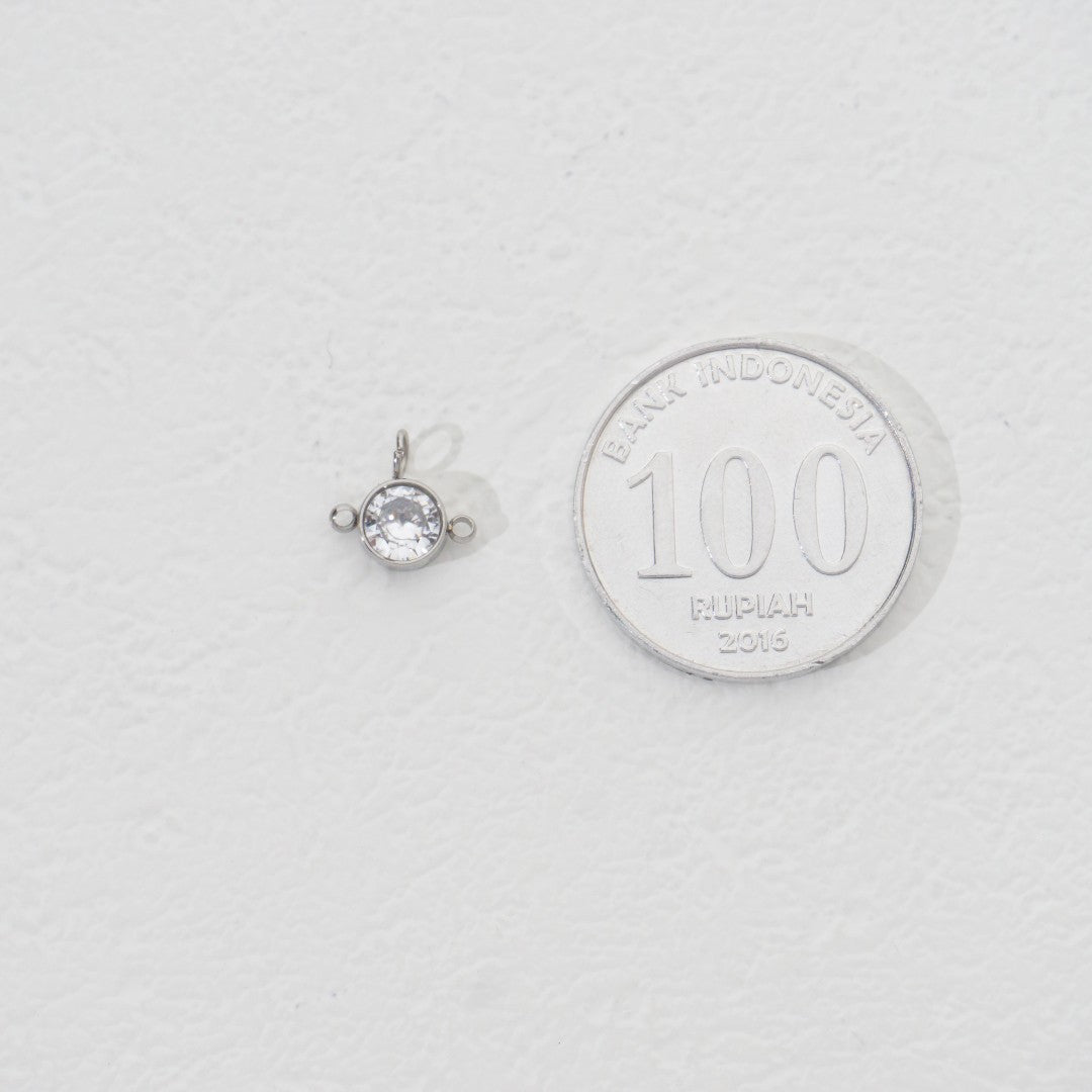 Silver Solitaire Round Connector Stainless Steel PVD Gold Plated Liontin Konektor Bulat Hypoallergenic