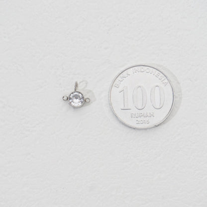 Silver Solitaire Round Connector Stainless Steel PVD Gold Plated Liontin Konektor Bulat Hypoallergenic