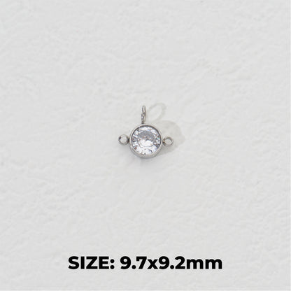 Silver Solitaire Round Connector Stainless Steel PVD Gold Plated Liontin Konektor Bulat Hypoallergenic