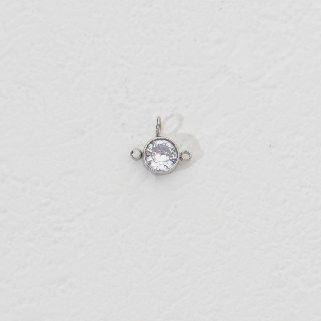 Silver Solitaire Round Connector Stainless Steel PVD Gold Plated Liontin Konektor Bulat Hypoallergenic