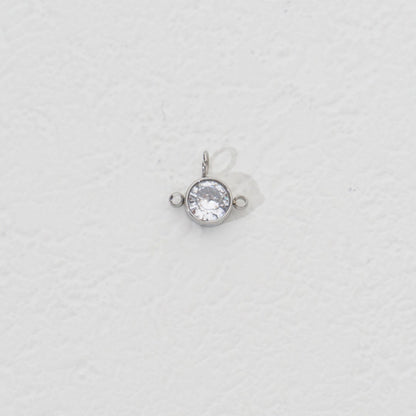 Silver Solitaire Round Connector Stainless Steel PVD Gold Plated Liontin Konektor Bulat Hypoallergenic