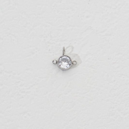 Silver Solitaire Round Connector Stainless Steel PVD Gold Plated Liontin Konektor Bulat Hypoallergenic