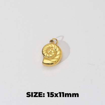 (15mm) Minimalist Conch Sea Shell Ocean Charm Stainless Steel PVD Gold Plated Liontin Kerang Laut Hypoallergenic