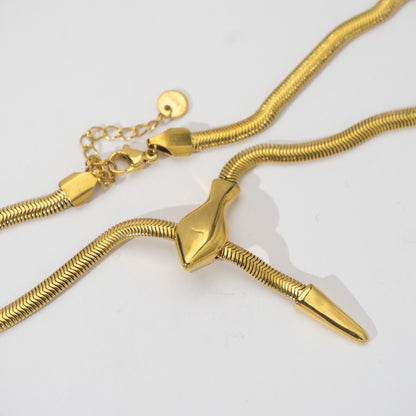 (62+5cm) Lariat Snake Chain Adjustable Necklace Stainless Steel PVD Gold Plated Kalung Rantai Ular Hypoallergenic