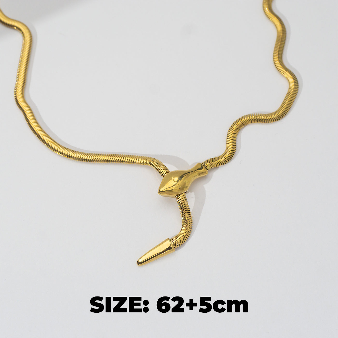 (62+5cm) Lariat Snake Chain Adjustable Necklace Stainless Steel PVD Gold Plated Kalung Rantai Ular Hypoallergenic