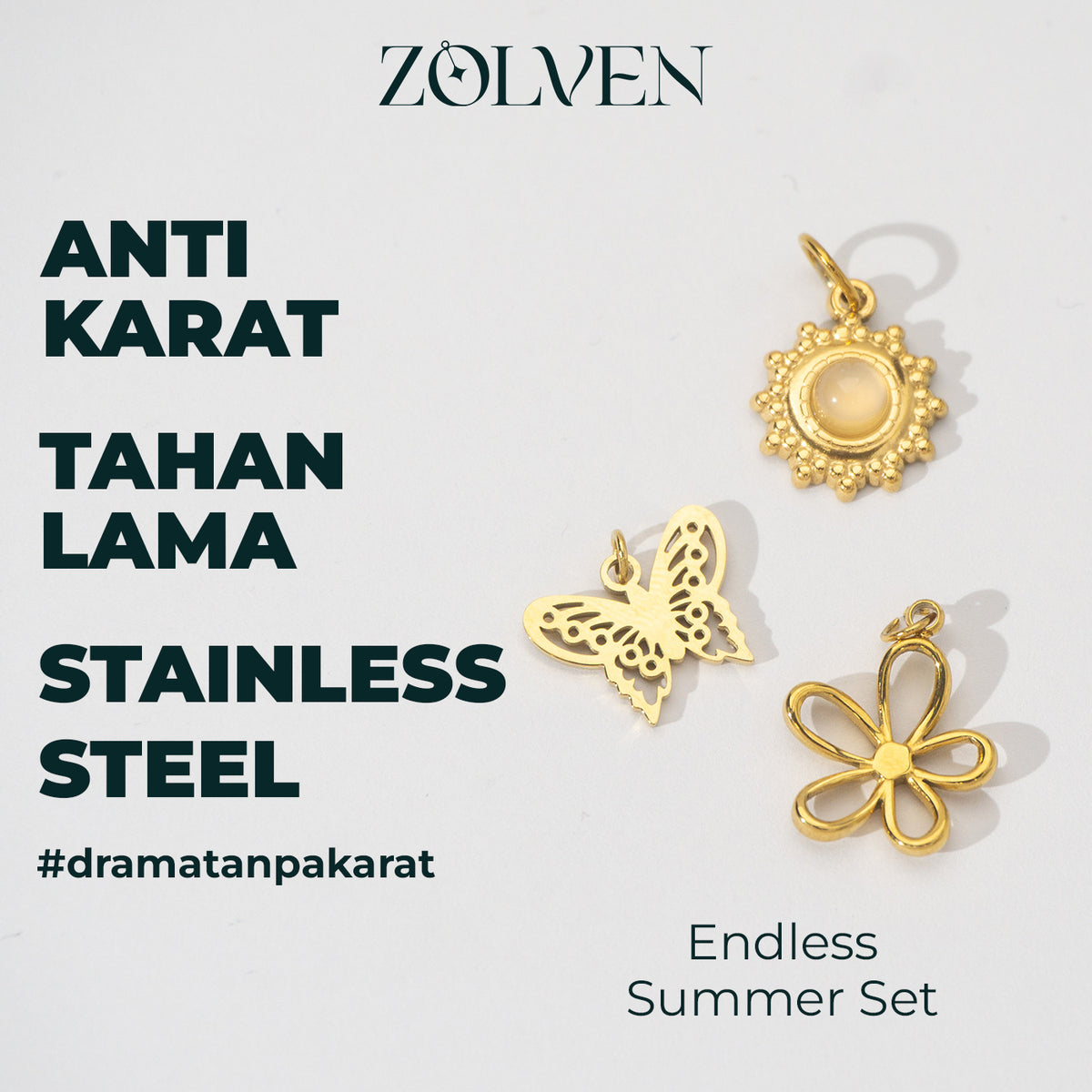 Sunshine & Bloom Set Collection Charm Stainless Steel PVD Gold Plated Set Liontin Bunga dan Matahari Hypoallergenic