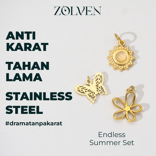 Sunshine & Bloom Set Collection Charm Stainless Steel PVD Gold Plated Set Liontin Bunga dan Matahari Hypoallergenic