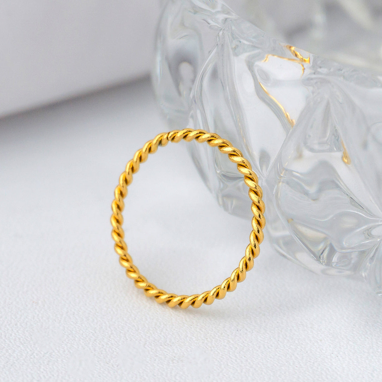Minimalist Twisted Band Stackable Ring Stainless Steel PVD Gold Plated Cincin Ulir Hypoallergenic