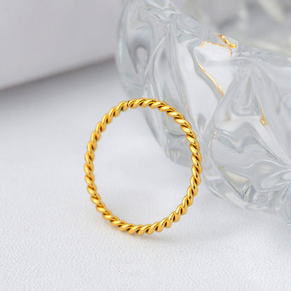 Minimalist Twisted Band Stackable Ring Stainless Steel PVD Gold Plated Cincin Ulir Hypoallergenic