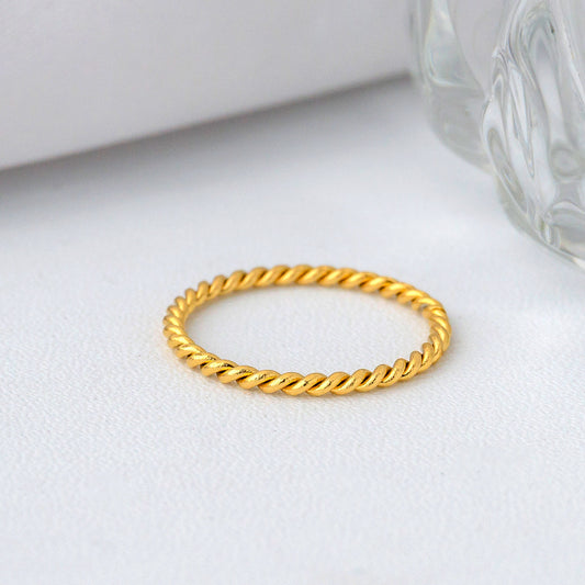 Minimalist Twisted Band Stackable Ring Stainless Steel PVD Gold Plated Cincin Ulir Hypoallergenic
