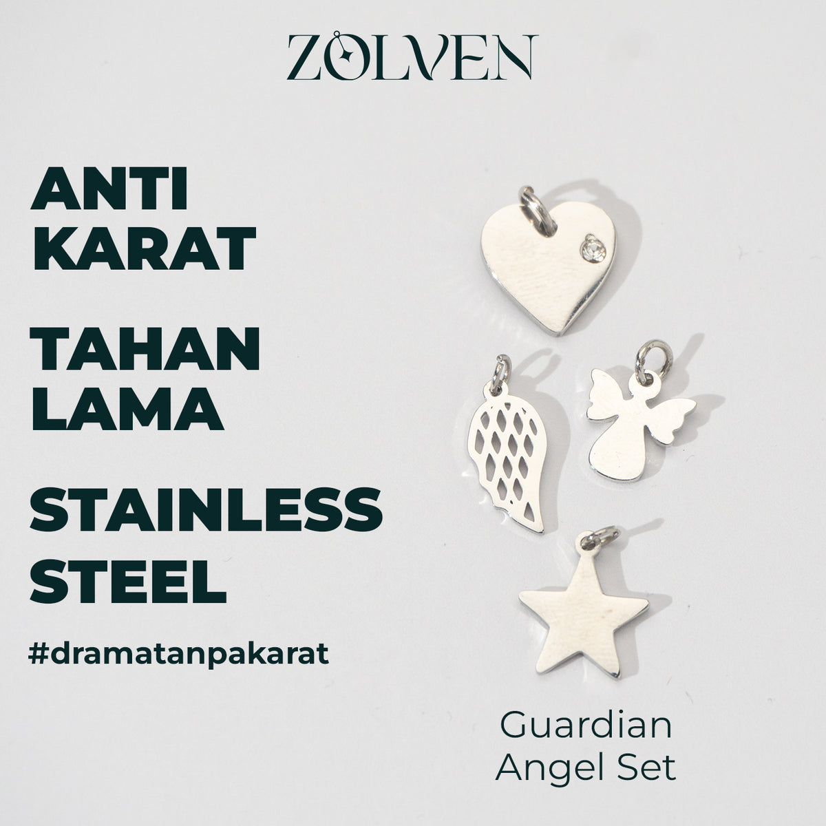 Silver Guardian Angel Religious Set Collection Charm Stainless Steel Set Liontin Malaikat Hypoallergenic