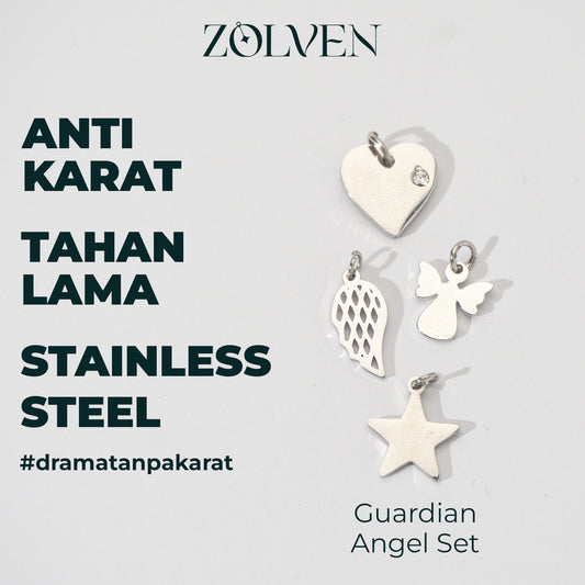 Silver Guardian Angel Religious Set Collection Charm Stainless Steel Set Liontin Malaikat Hypoallergenic