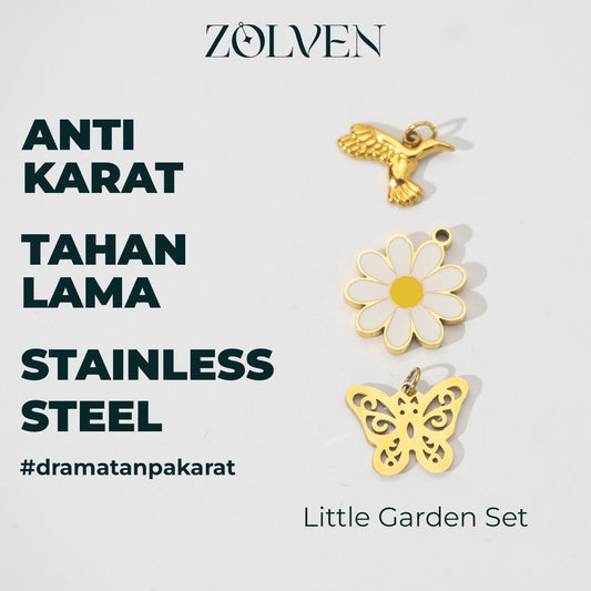 Secret Garden Blooming Set Collection Charm Stainless Steel PVD Gold Plated Set Liontin Koleksi Bunga Kupu - Kupu Taman Hypoallergenic