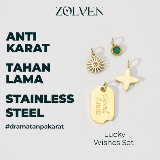Minimalist Good Fortune Set Collection Charm Stainless Steel PVD Gold Plated Set Liontin Keberuntungan Hypoallergenic
