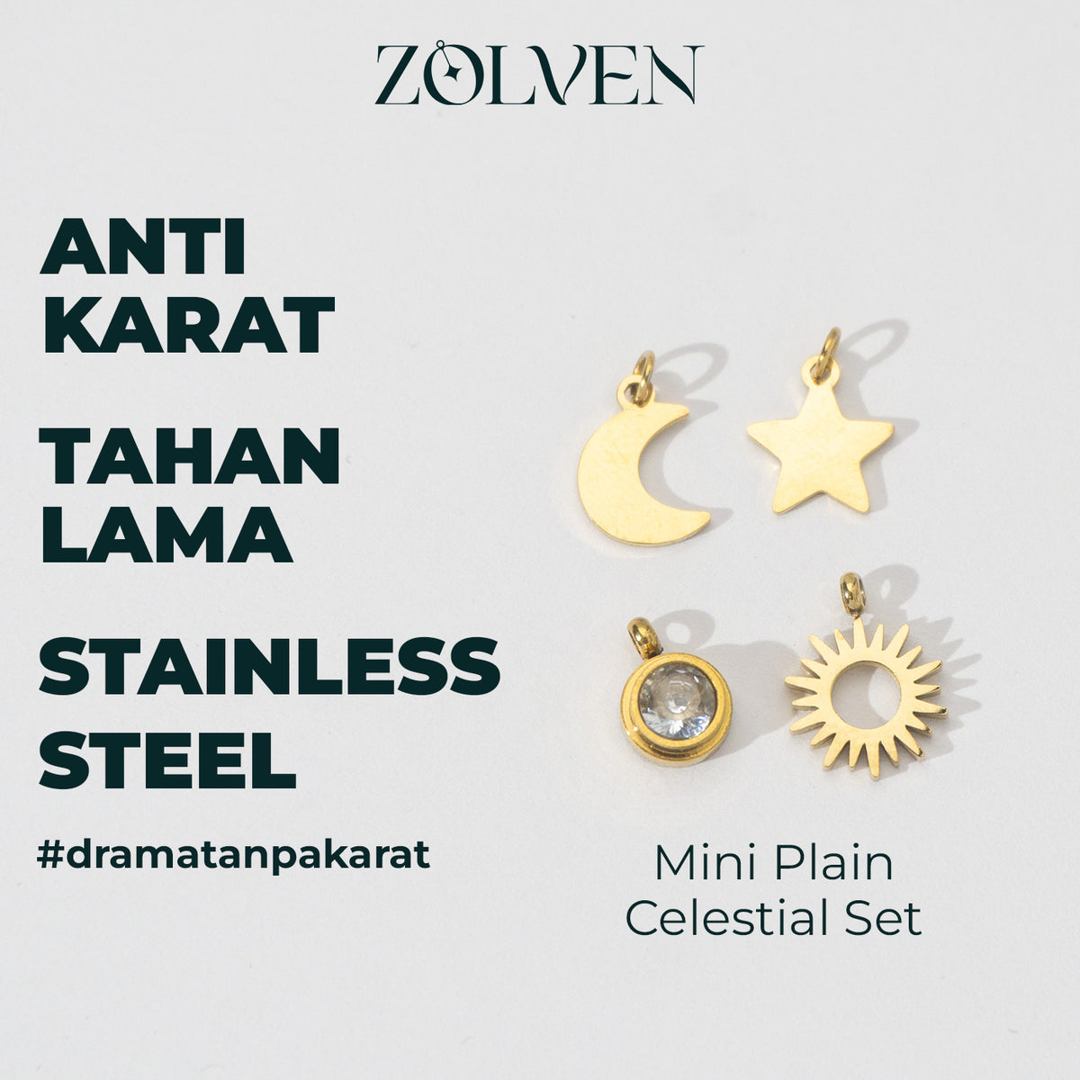 Minimalist Plain Celestial Dream Set Collection Charm Stainless Steel PVD Gold Plated Set Liontin Benda Langit Hypoallergenic