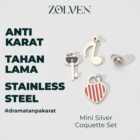 Minimalist Silver Mix Coquette Charm Stainless Steel Set Liontin Koleksi Kunci Hati Hypoallergenic