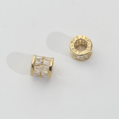 Sparkling Baguette Cylinder Beads Stainless Steel PVD Gold Plated Liontin Tabung Potongan Baguette Hypoallergenic