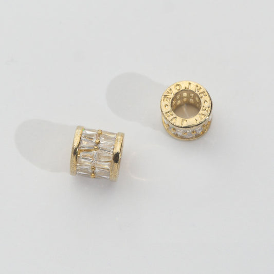 Sparkling Baguette Cylinder Beads Stainless Steel PVD Gold Plated Liontin Tabung Potongan Baguette Hypoallergenic