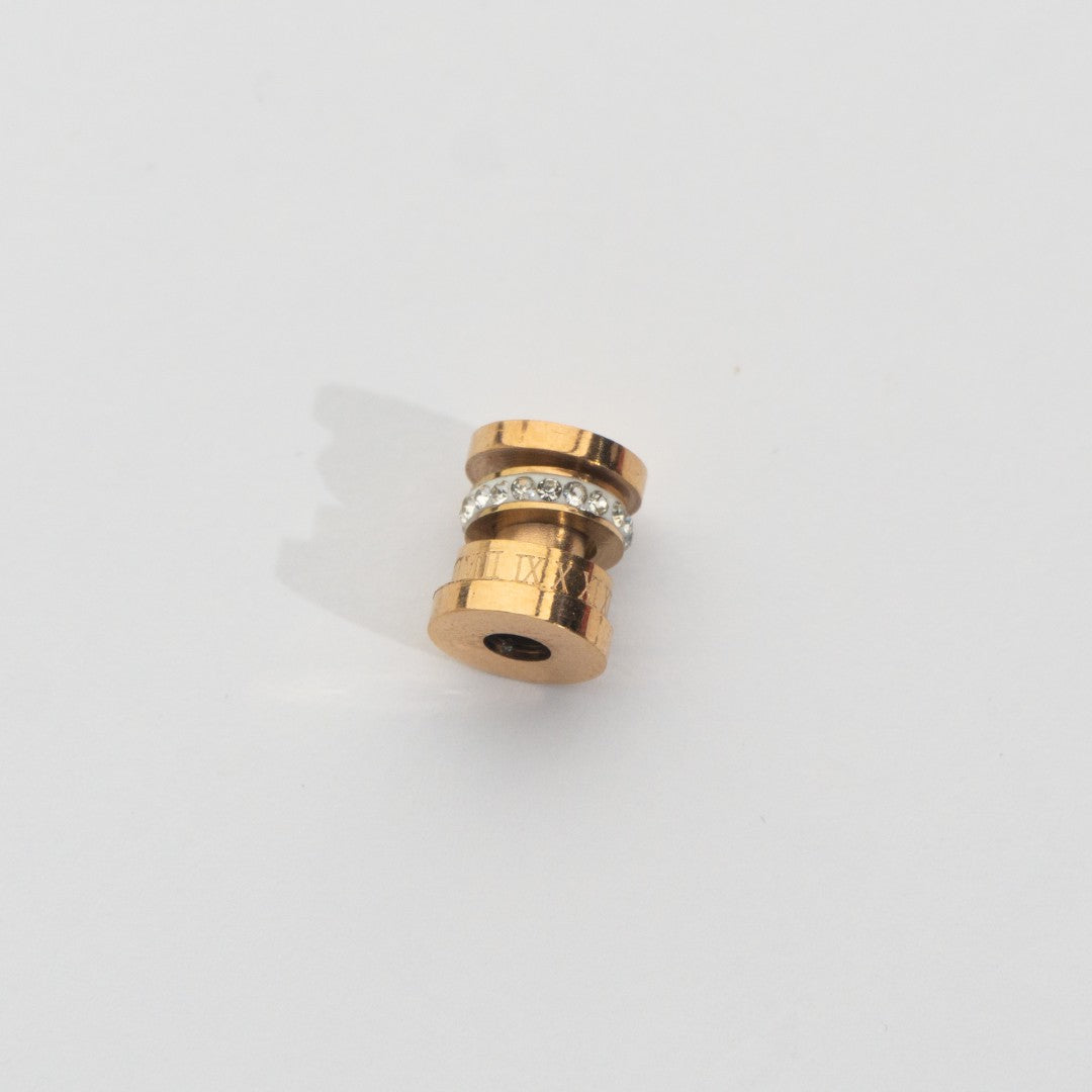 Roman Numeral Cylinder Beads Stainless Steel PVD Gold Plated Liontin Angka Romawi Hypoallergenic