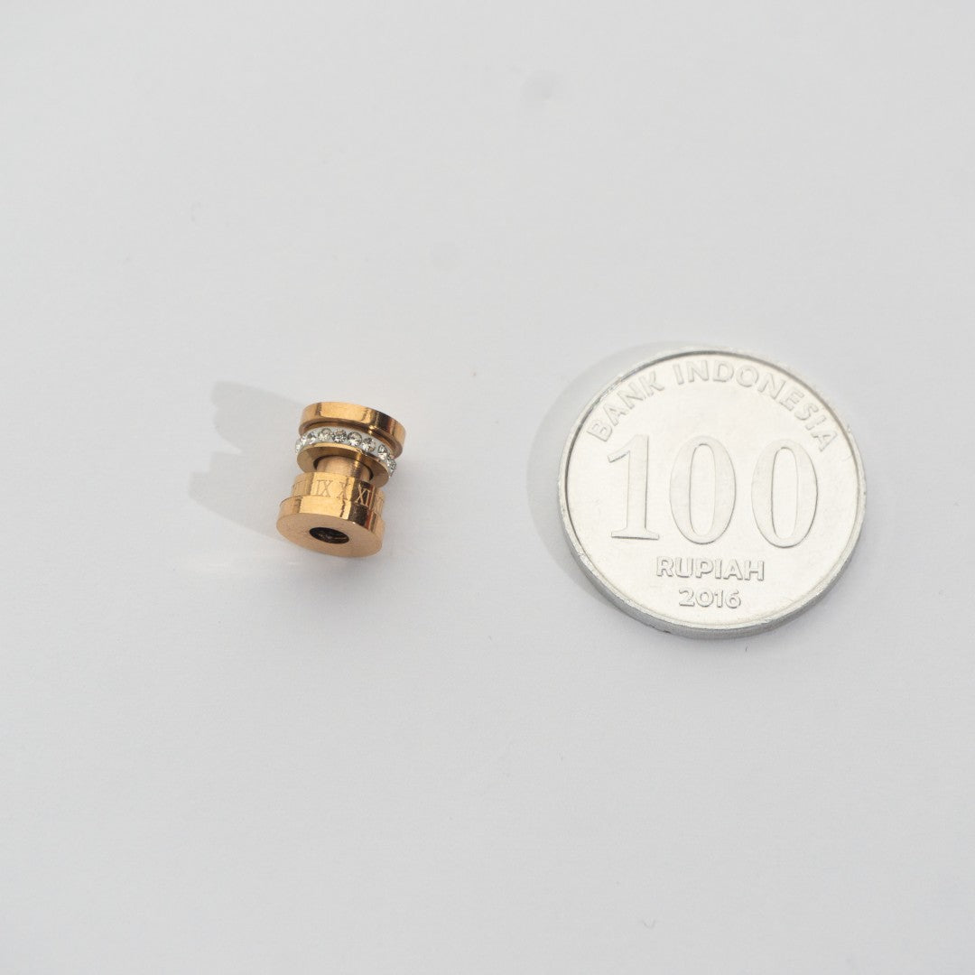 Roman Numeral Cylinder Beads Stainless Steel PVD Gold Plated Liontin Angka Romawi Hypoallergenic