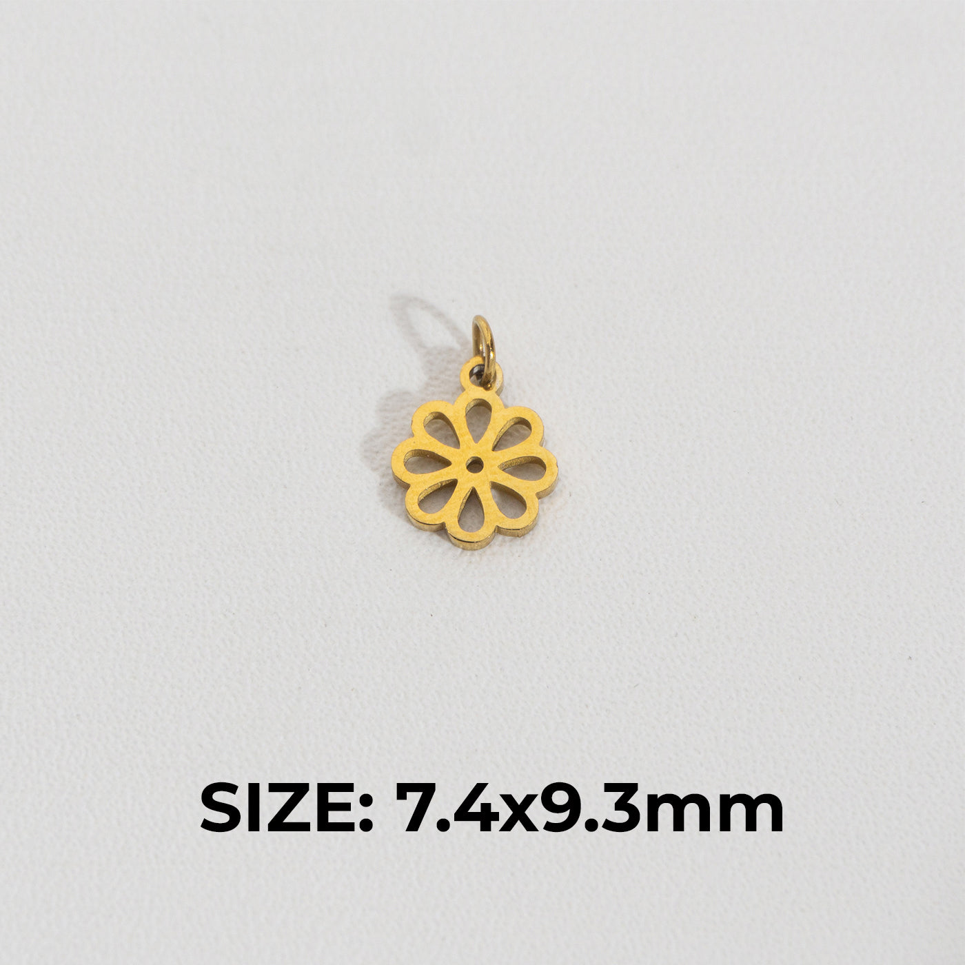 (7.4mm) Plain Daisy Flower Charm Stainless Steel PVD Gold Plated Liontin Bunga Aster Hypoallergenic