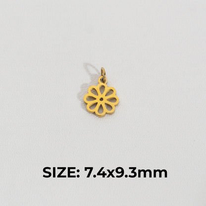 (7.4mm) Plain Daisy Flower Charm Stainless Steel PVD Gold Plated Liontin Bunga Aster Hypoallergenic