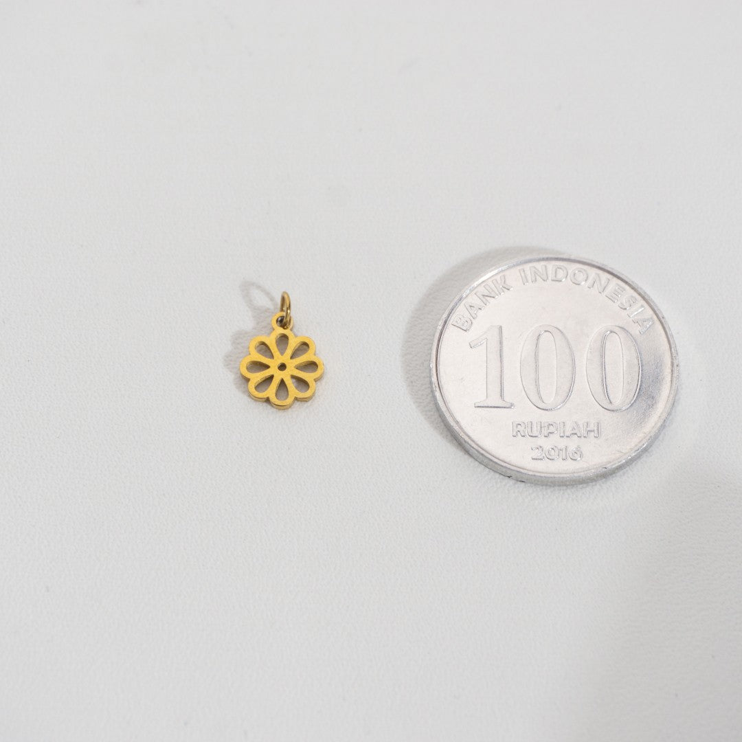 (7.4mm) Plain Daisy Flower Charm Stainless Steel PVD Gold Plated Liontin Bunga Aster Hypoallergenic