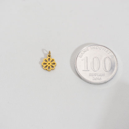 (7.4mm) Plain Daisy Flower Charm Stainless Steel PVD Gold Plated Liontin Bunga Aster Hypoallergenic