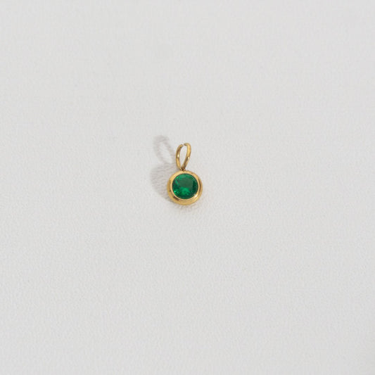 Tiny Green Solitaire Round Charm Stainless Steel PVD Gold Plated Liontin Bulat Hijau Hypoallergenic
