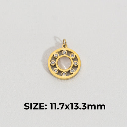 Vintage MOP Round Charm Stainless Steel PVD Gold Plated Liontin Bulat MOP Hypoallergenic