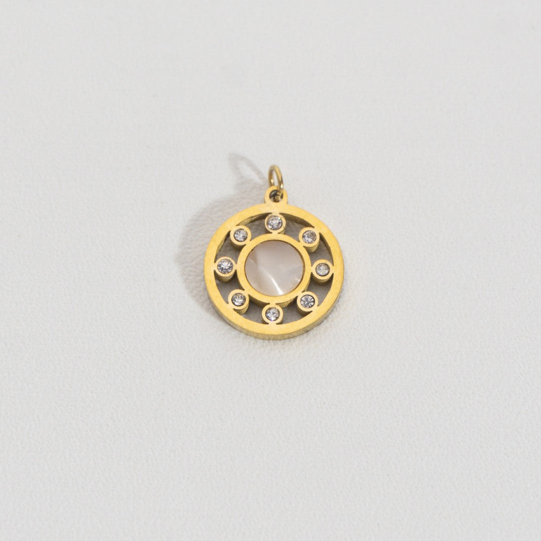 Vintage MOP Round Charm Stainless Steel PVD Gold Plated Liontin Bulat MOP Hypoallergenic
