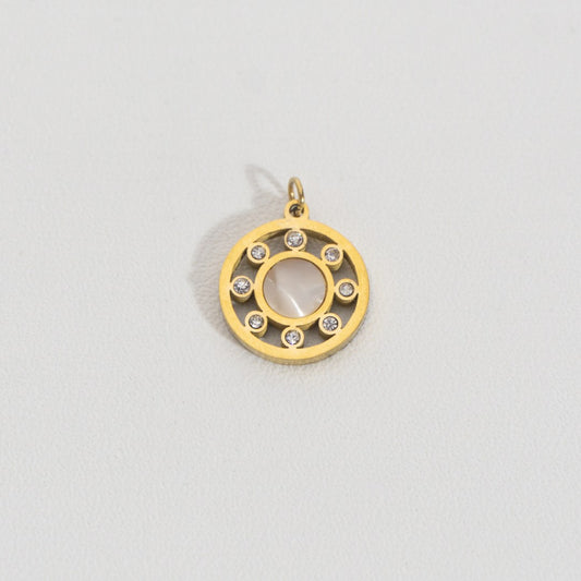 Vintage MOP Round Charm Stainless Steel PVD Gold Plated Liontin Bulat MOP Hypoallergenic