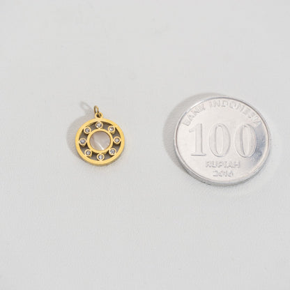 Vintage MOP Round Charm Stainless Steel PVD Gold Plated Liontin Bulat MOP Hypoallergenic