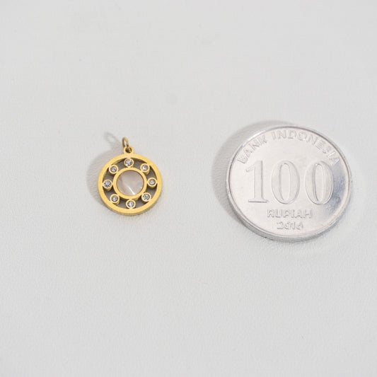 Vintage MOP Round Charm Stainless Steel PVD Gold Plated Liontin Bulat MOP Hypoallergenic
