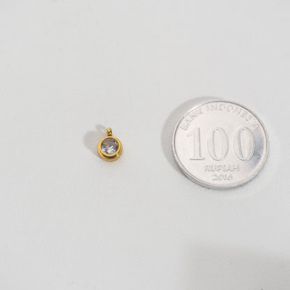 Mini Solitaire Stacked Round Charm Stainless Steel PVD Gold Plated Liontin Bulat Tumpuk Hypoallergenic