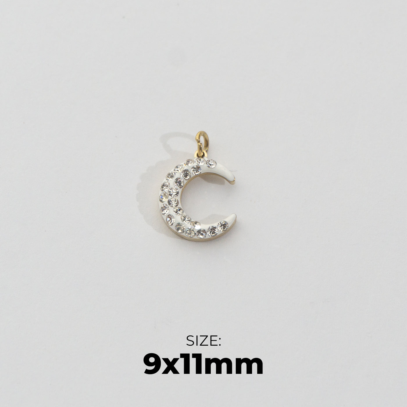 Sparkling White Crescent Moon Charm Stainless Steel PVD Gold Plated Liontin Bulan Sabit Putih Hypoallergenic