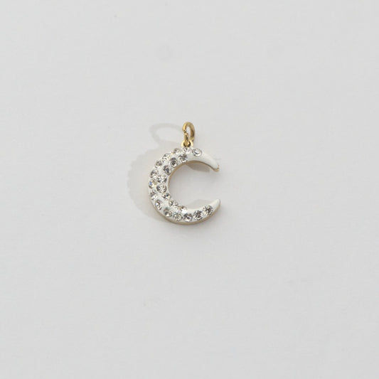 Sparkling White Crescent Moon Charm Stainless Steel PVD Gold Plated Liontin Bulan Sabit Putih Hypoallergenic