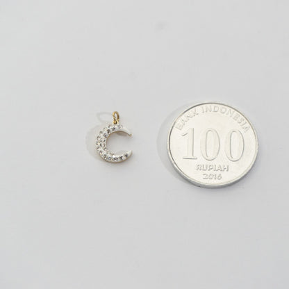 Sparkling White Crescent Moon Charm Stainless Steel PVD Gold Plated Liontin Bulan Sabit Putih Hypoallergenic