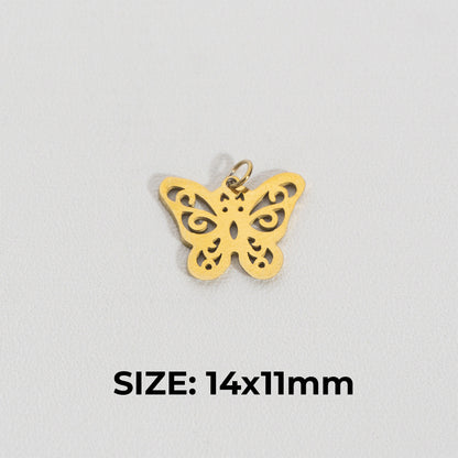 Engraved Butterfly Charm Stainless Steel PVD Gold Plated Liontin Kupu - Kupu Ukiran Hypoallergenic