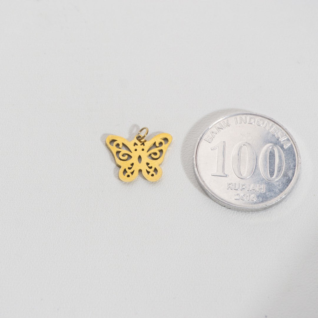 Engraved Butterfly Charm Stainless Steel PVD Gold Plated Liontin Kupu - Kupu Ukiran Hypoallergenic